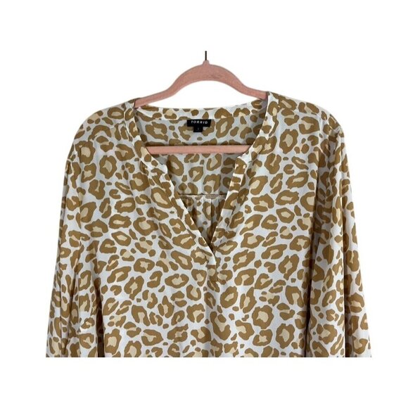 Torrid Animal Print Top 3X Yellow Neutral Georgette Leopard Twee Resort Preppy - Picture 4 of 14